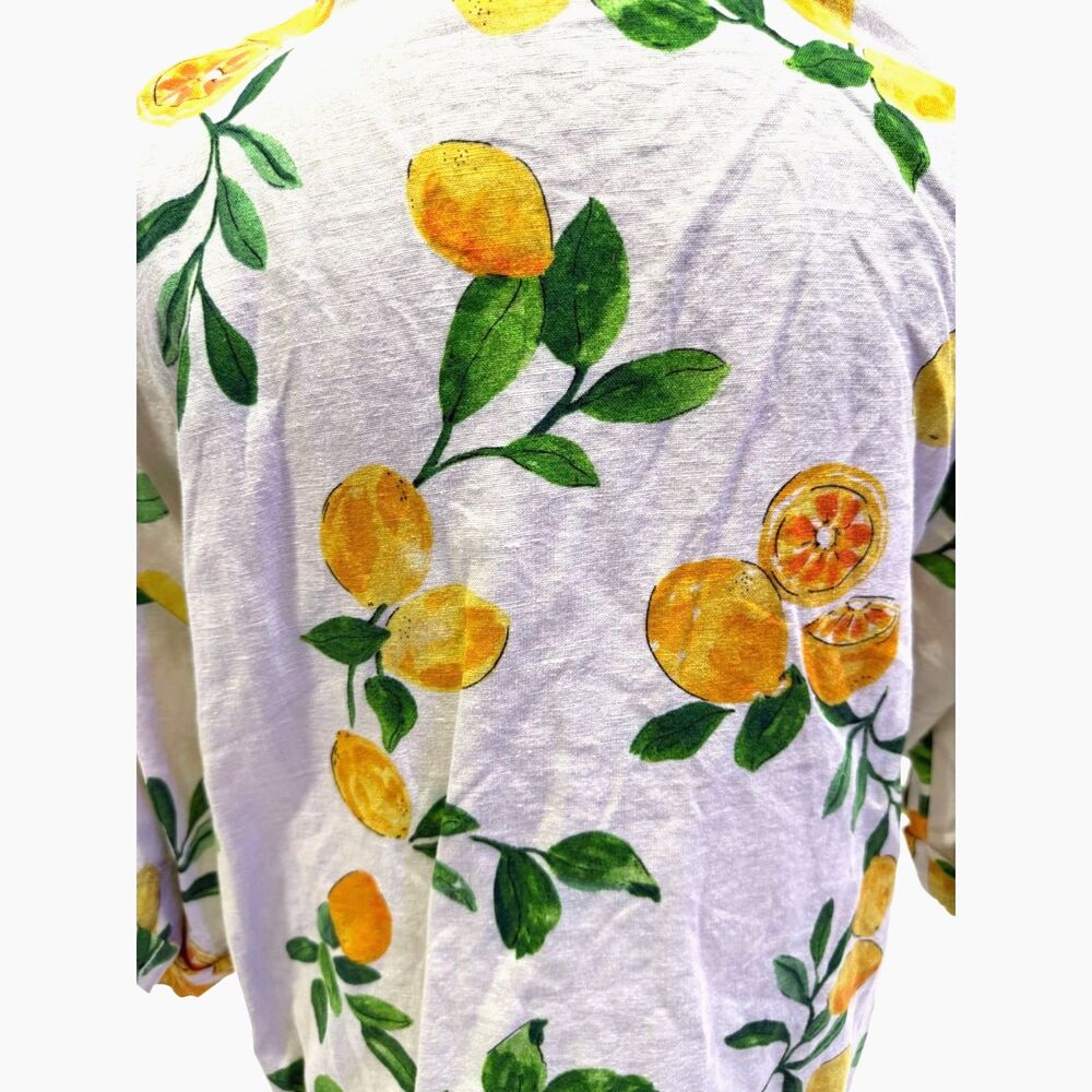 ZARA linen cotton blend lemon print short sleeve button up shirt - Picture 6 of 7